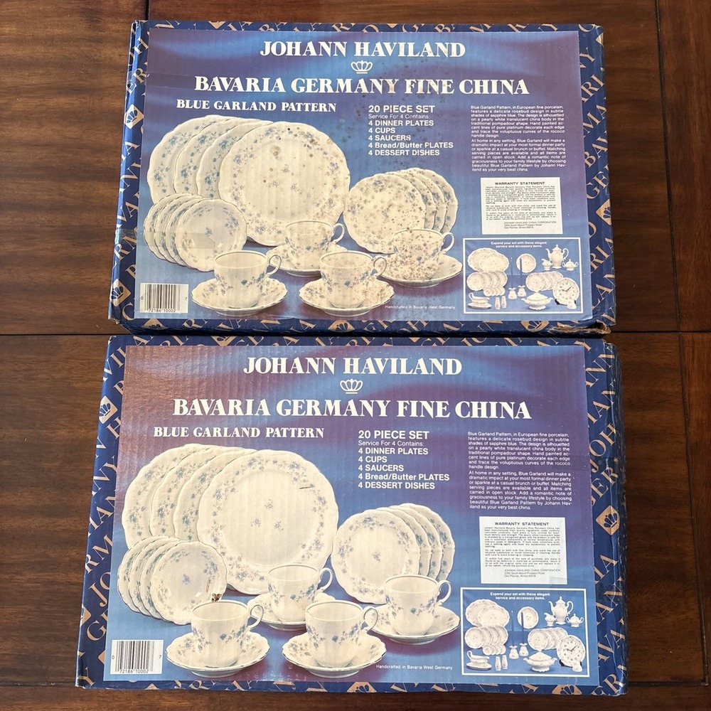 NEW 40pc Johann Haviland Blue Garland Fine China Set (2)20pc boxes service for 8